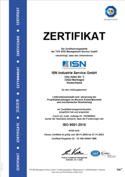 ISN Zertifikat Nachweis ISO 9001